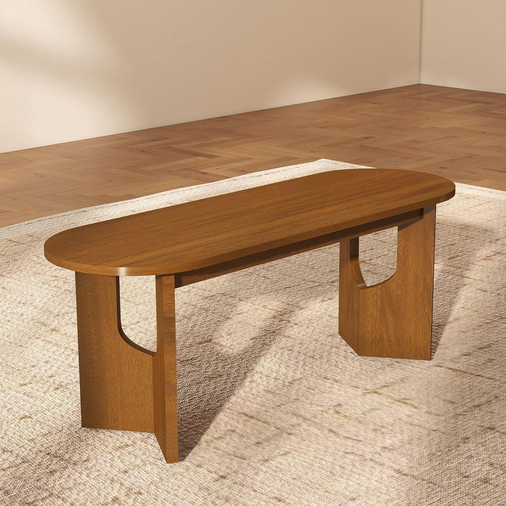 VESCASA 47.25" L Walnut Wood Oval Bench, Solid Wood Dining Bench with Wo...