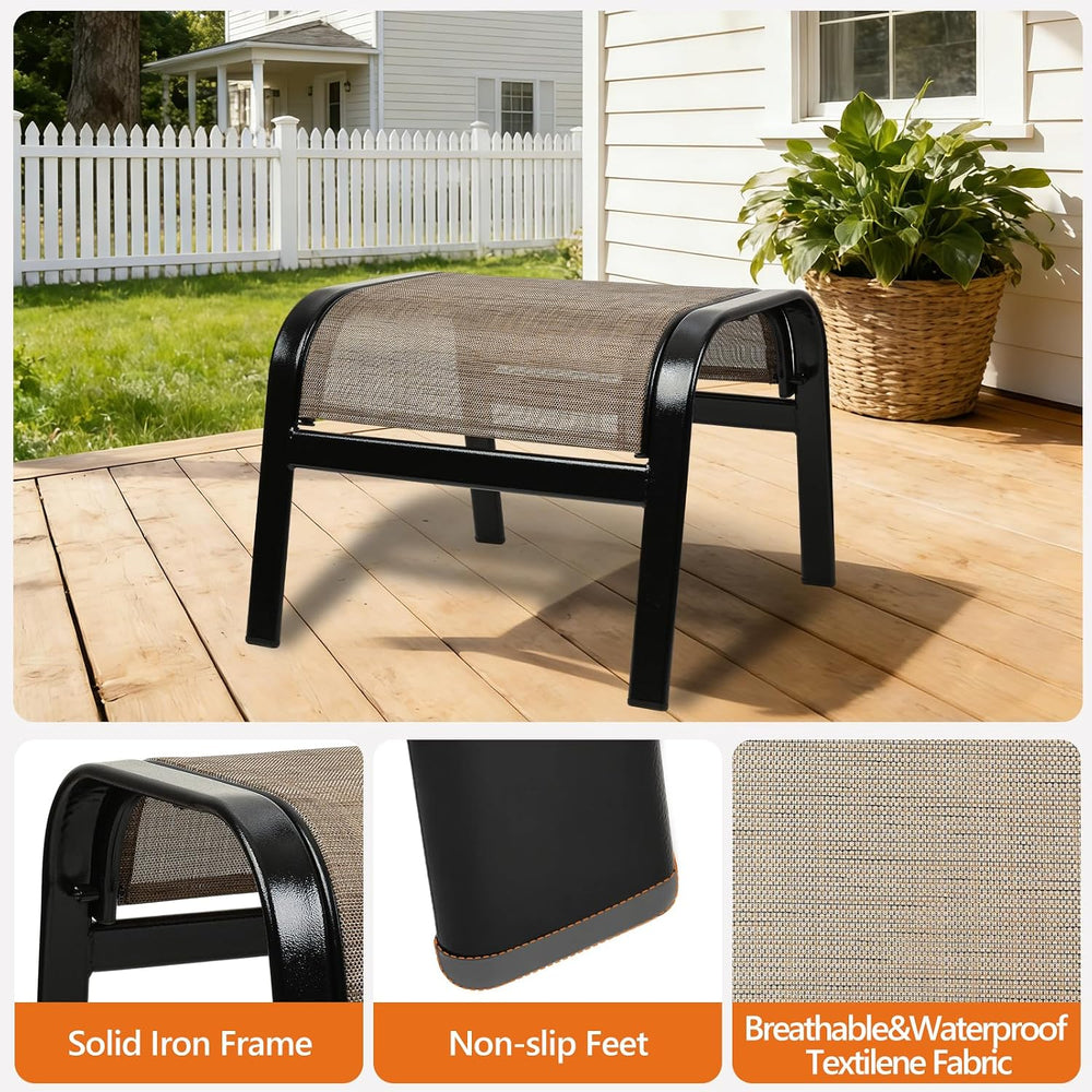 Outdoor Patio Footstool Ottoman Assembled 2 Set All Weather Breathable Metal ...