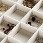 Frebeauty 24 Grid Earring Holder Organizer Tray, Jewelry Organizers and Storage for Drawer,Velvet Jewelry Display Storage for Earrings,Rings,Studs,10.5 x 6.5 x 1.2 Inches Gift for Women (Beige)