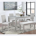 KEIKI 6-Piece Standard Height Dining Table Set with Rectangular Table, 4 Upholstered Chair, Bench, for 6 Person, Crystal Decoration Table Set, Easy Assembly, for Kitchen, Dining Room, Silver Grey