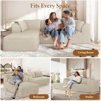 Vesgantti 106" Boneless Couch with Chaise, Deep Seat Comfy Cloud Modular Sofa Corduroy Memory Foam Sectional Couches for Living Room Bedroom, No Assembly Required (Camel, Left-Facing Chaise)