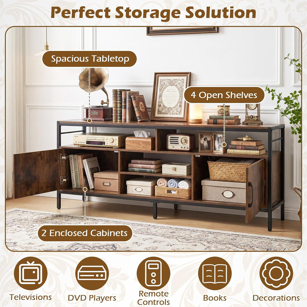 Tangkula Industrial TV Stand for TVs up to 65”, Entertainment Center with 2 S...