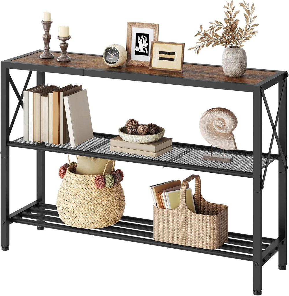 Hoctieon Industrial Console Table, 3 Tier Entryway Table, Hallway Table, Narr...
