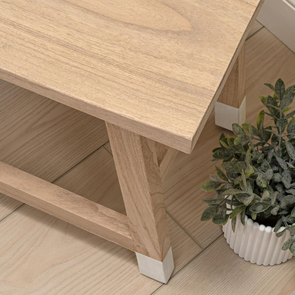 JONATHAN Y Finesse Handcrafted Solid Wood Accent Stool, 18" Backless Van...
