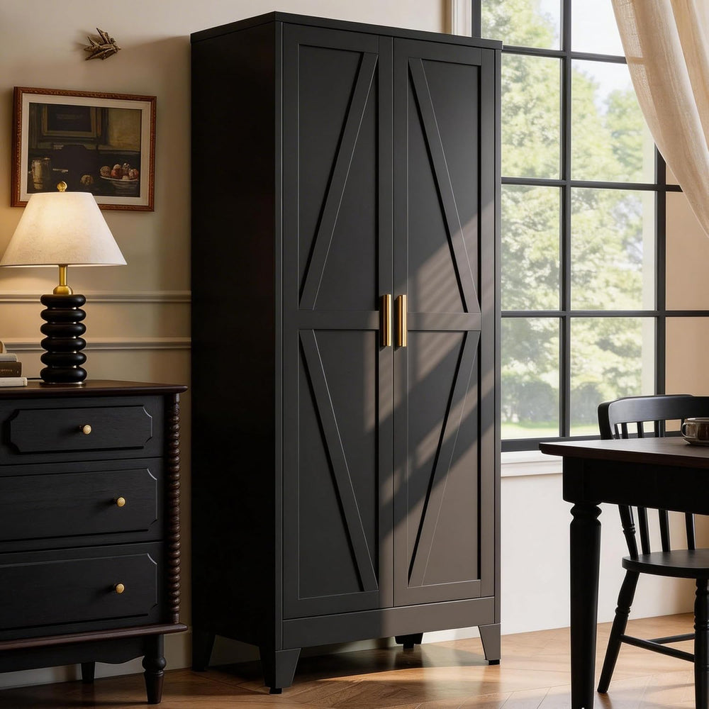71" H Black Metal Storage Cabinets,Garage Storage Cabinet,Tall Pantry Ca...