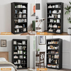 Casaphoria 62" Wooden Book Shelf, 6-Tier Bookcase, Open Bookshelf with Wide Storage Shelves for Home Office, Black