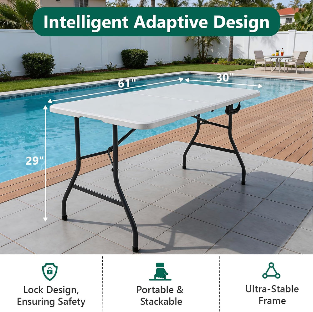 Portable 5-Piece Folding Table and Chairs Set for 4 – Heavy-Duty 5FT Foldable...