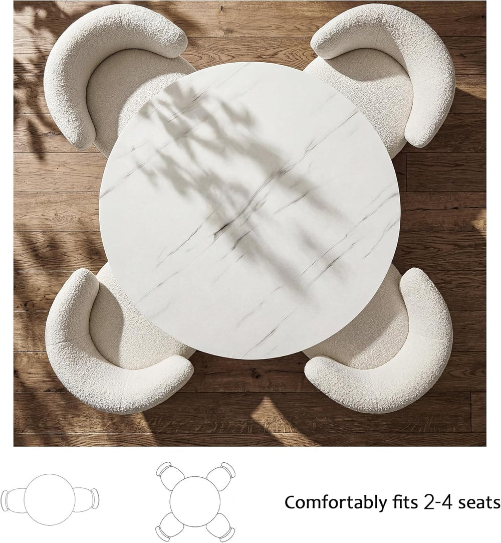 42 Inch Round Dining Table for 4, Modern White Marble Table with Fluted Solid...