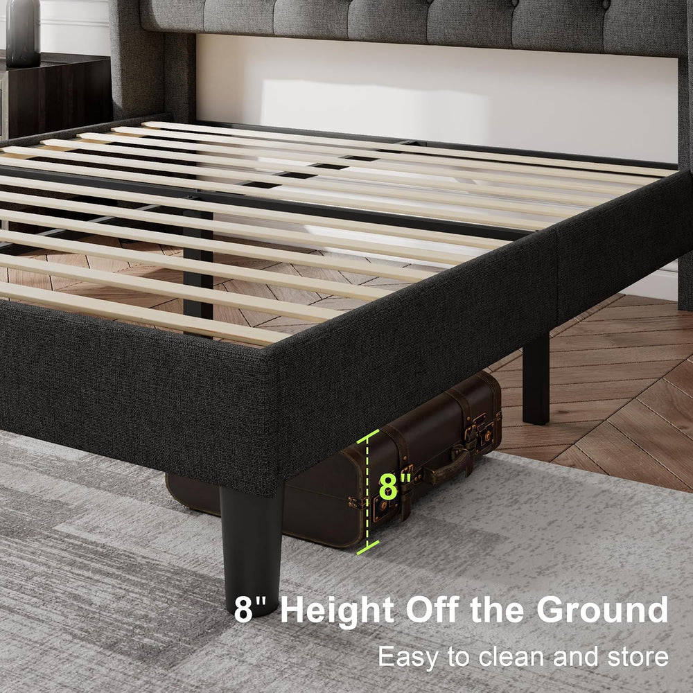 Feonase Queen Size Bed Frame with Diamond Tufted Wingback Headboard, Morden U...