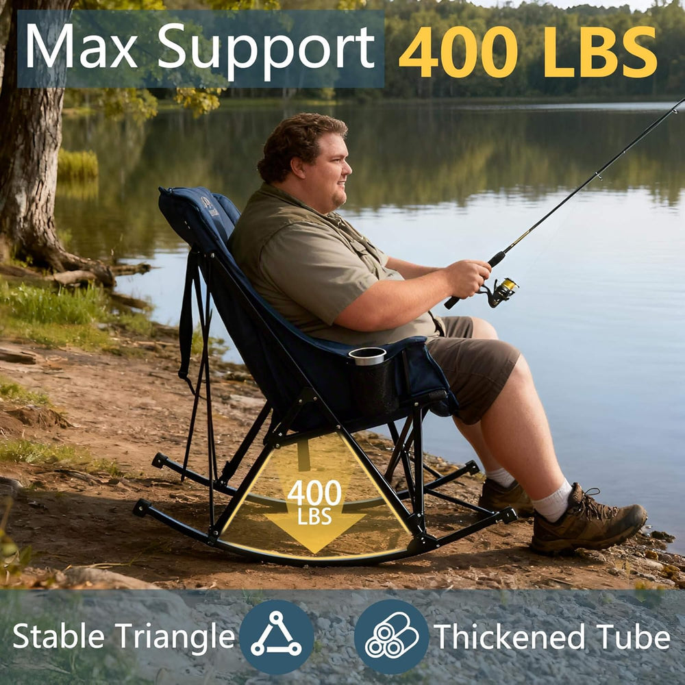400lbs Rocking Camping Chair, Oversized Heavy Duty XL Folding Rocker for Adul...