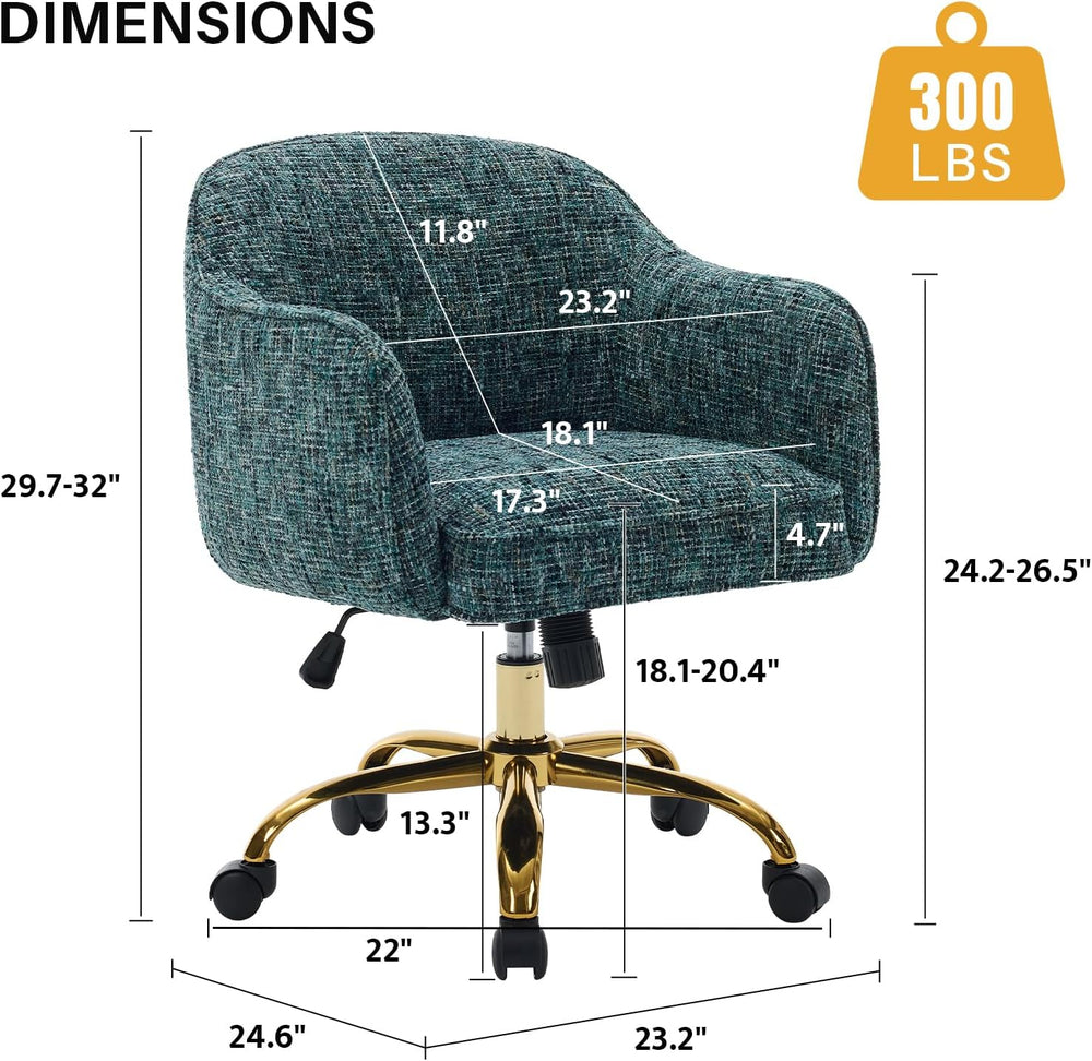 Desk Chair, Chenille Swivel Chair with Arms & Gold Wheels, Emerald | Home...