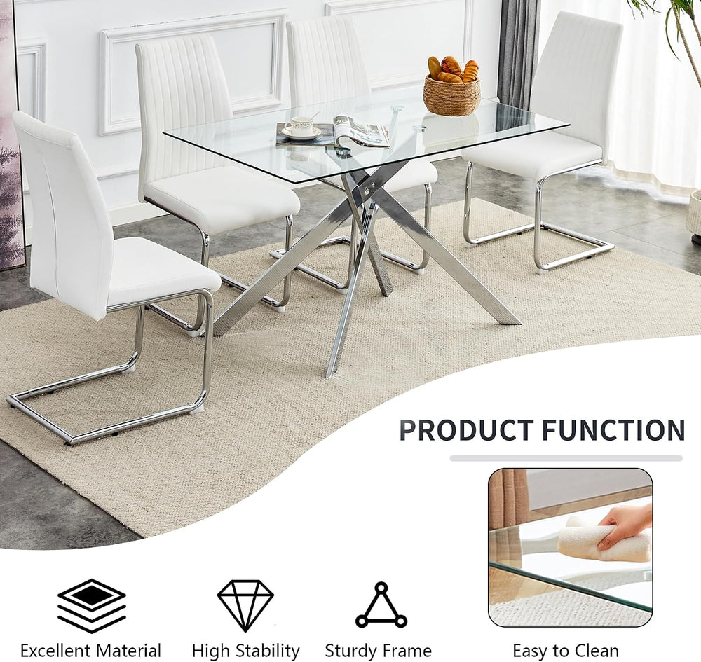 51in Glass Dining Table,Rectangular Kitchen Table for 4 Person with 0.39'...