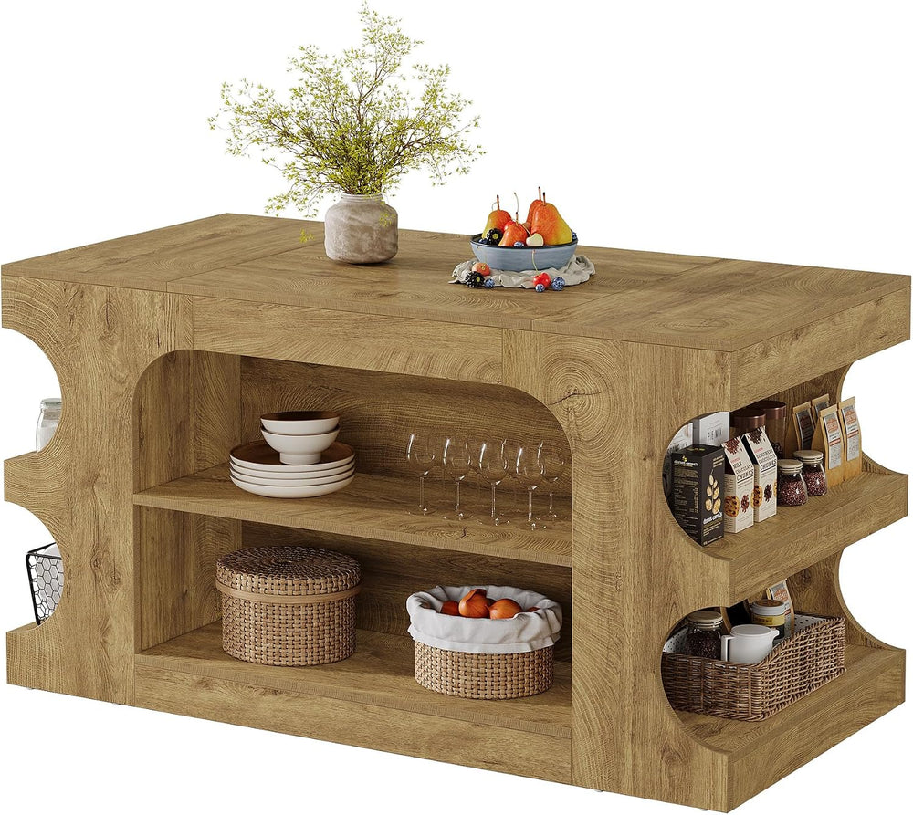 Tribesigns 63" Kitchen Island with Storage and Seating Area, Island Tabl...