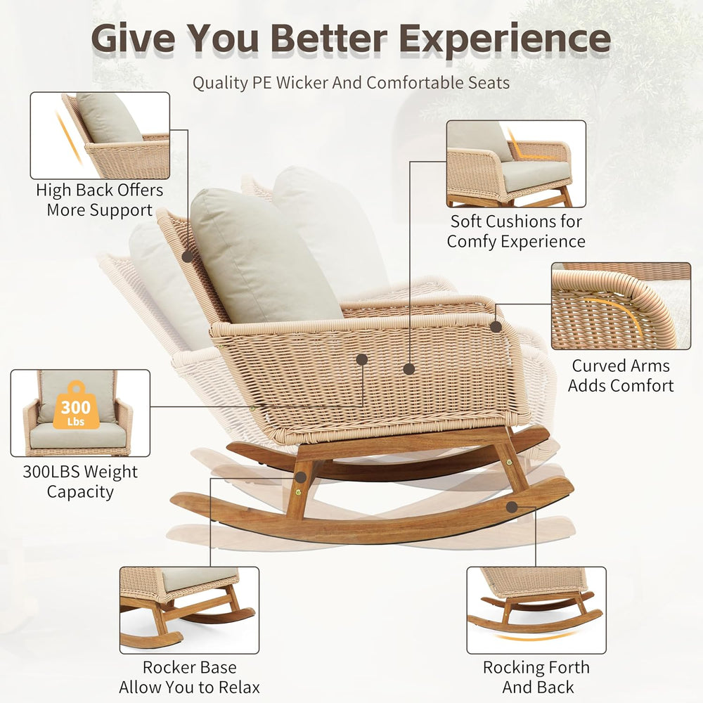 Christopher Knight Home Nadine Patio Rocking Chair, Wicker Rocker, Wood Leg R...