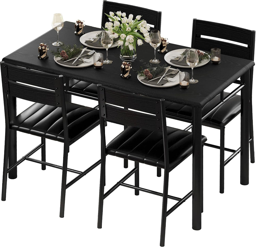 IRONCK Dining Table Set for 4, Black