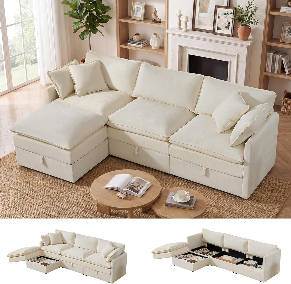 WorthFurni Modular Sectional Sofa with Storage Ottomans,103" L-Shaped Cl...