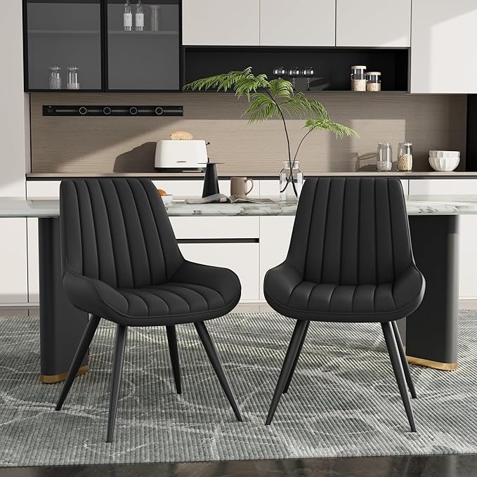 Mid Century Modern Dining Chairs Set of 4, Soft Cushion Upholstered Fabric Kitchen Chairs, Black