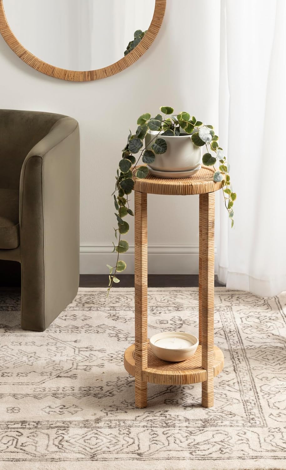 Kate and Laurel Rafina Round Rattan Drink Table, 13 x 13 x 28, Natural Brown,...