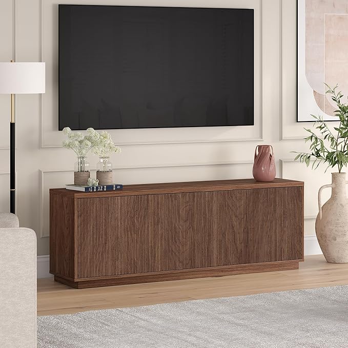 Henn&Hart Fluted TV Stand for TVs up to 75" with 2 Concealed Ribbed ...