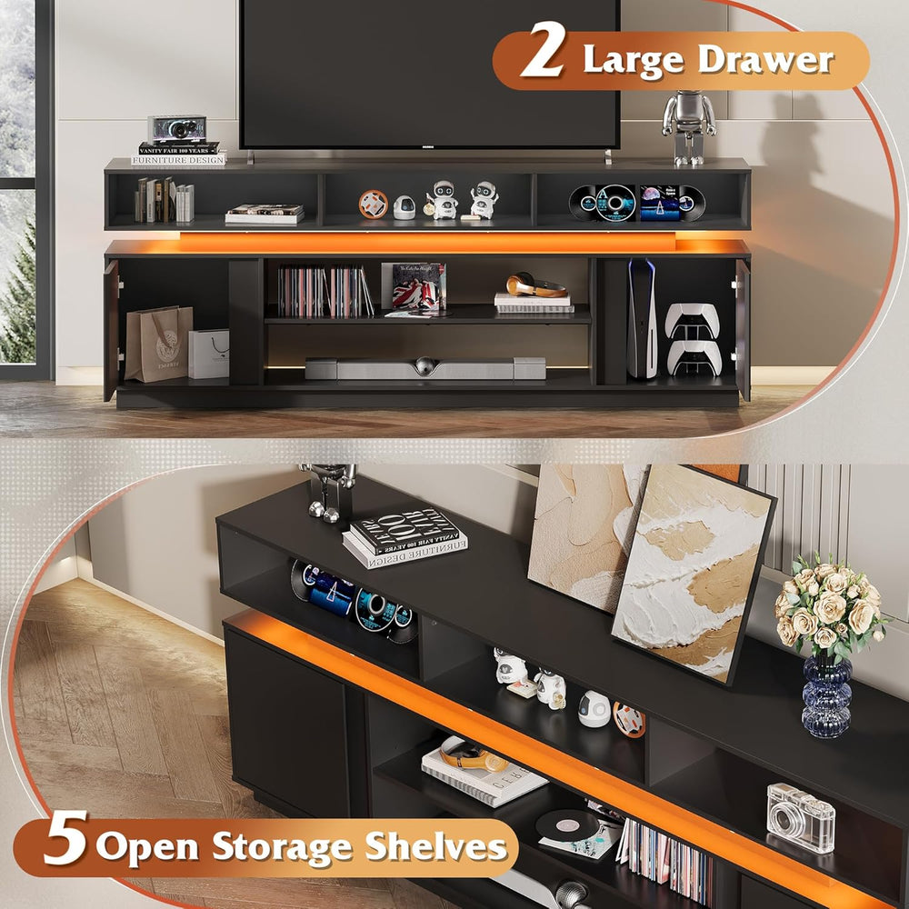 WLIVE Modern TV Stand for 75 Inch TV, 2 Tier Entertainment Center with RGB LE...