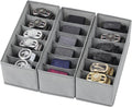3 Packs Fabric Belt Organizer for Closet and Drawer, Foldable 6 Grids Dresser Drawer Organizers, Belt Tie Holder, Tie Box-Grey
