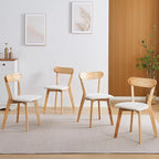 Wood Louis Dining Chairs Set of 4 100% Natural Solid Wood Home Kitchen Upholstered Chairs with Curved Backrest and Soft Padded Seat