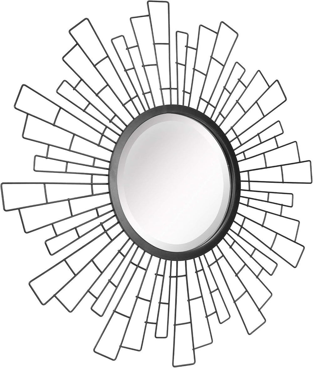 Stonebriar Round 23.5" Black Geometric Metal Sunburst Wall Mirror with A...