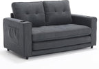 ERYE 3 Fold Tufted Upholstered Futon Sofa Bed Modern Convertible Foldable Floor Loveseat Sofabed with Pull Out Sleeper Couch Daybed W/Cupholders and Pockets for Living Room