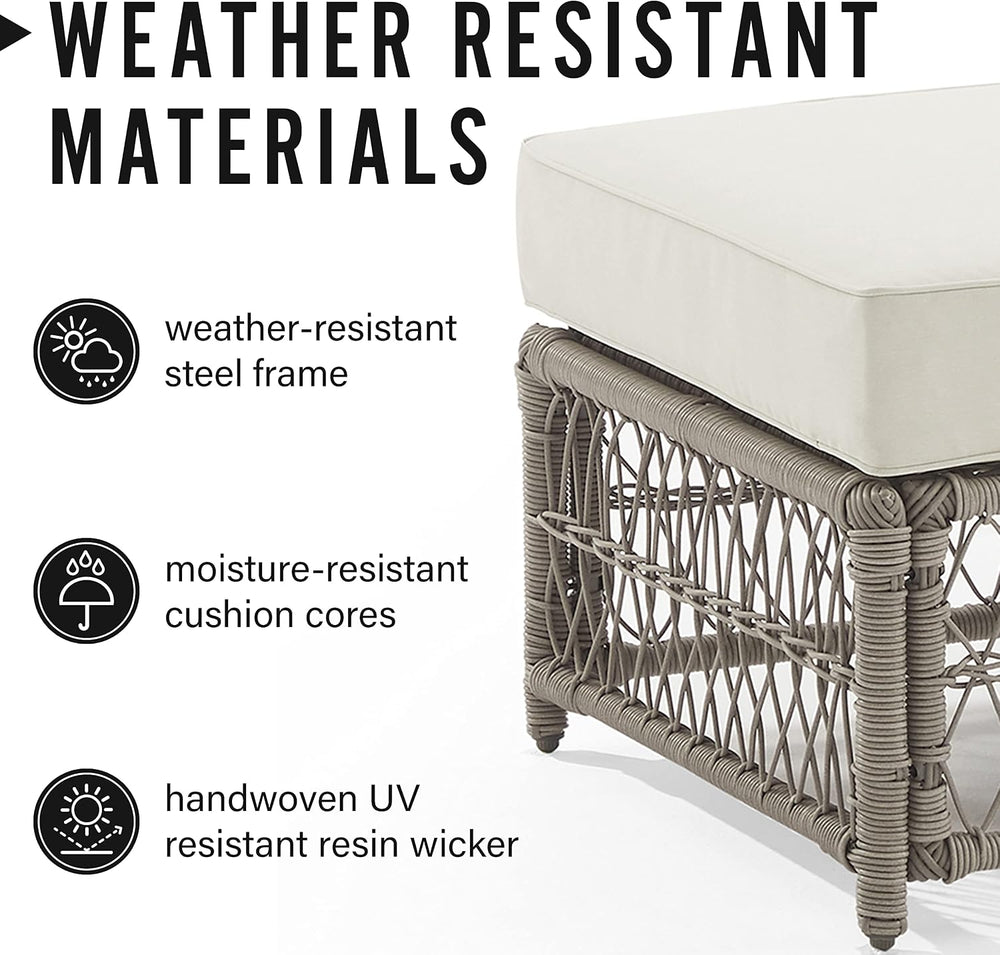 Crosley Furniture Thatcher Wicker Coffee Table and Ottoman Foot Rest for Porc...