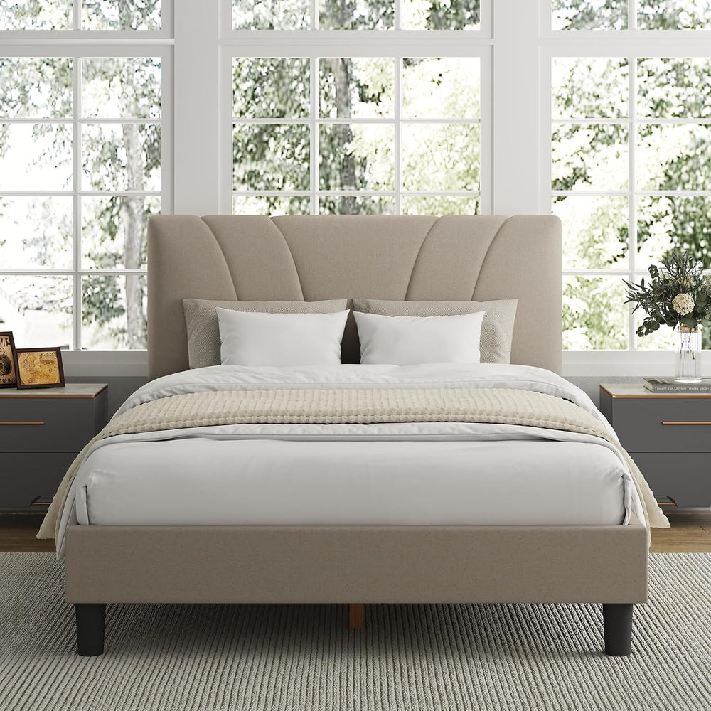 Avenco King Bed Frame, Upholstered Platform Bed Frame with Adjustable Headboa...
