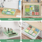 Marbrasse Desk Drawer Organizer, Metal Mesh Drawer Organizer Tray with 5 Adjustable Compartments,Desk Organizers and Accessories for Home,Office,Kitchen,Makeup,Vanity (Green)