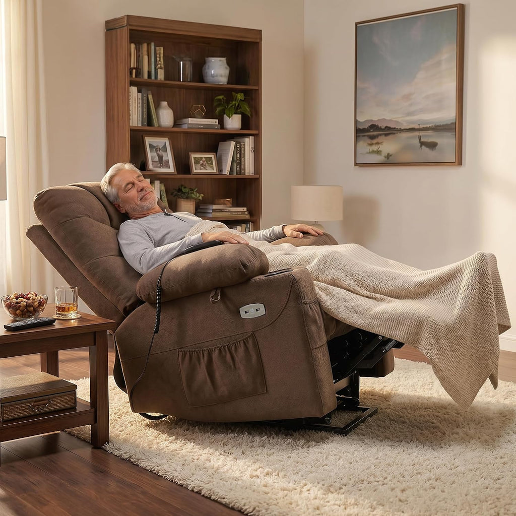 MCombo Power Lift Recliner Chair with Extended Footrest for Elderly People, Fabric 7287 (Brown, Medium)