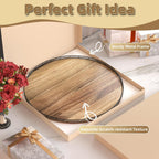 24 Inch Lazy Susan Turntable, Heavy Duty Acacia Wood Round Tray for Kitchen | Easy 360 Degree Spin; Raised Iron Rim; 3 Anti Slip Pads; No Assembly; Farmhouse Decor; Pantry, Cabinet, Gift Box