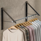 Dr.DJ Clothes Drying Rack with Rod, Wall-Mounted Retractable & Foldable Clothes Hanger for Laundry Room Organization and Storage, Metal Clothes Hanger Rack for Dorm, Closet, Balcony 2Rack, 1Rod Black