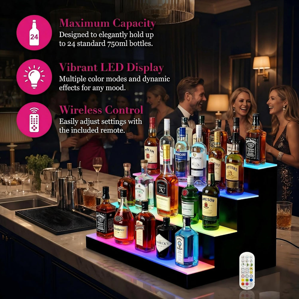 4-Tier LED Lighted Liquor Bottle Display Shelf, 23.6"x 15.8"x 12.6&...