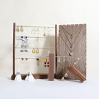 GemeShou Walnut earrings display stand for selling, wooden jewelry earring organizer shelf, wood earring storage organizer rack for boutique store【Earring shelf-Large】