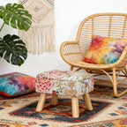 ETELI Small Foot Stool Ottoman with Storage Versatile Square Storage Ottoman Boho Foot Rest with Sturdy Wood Legs Floral Footstools and Ottomans for Living Room Bedroom and Enterway