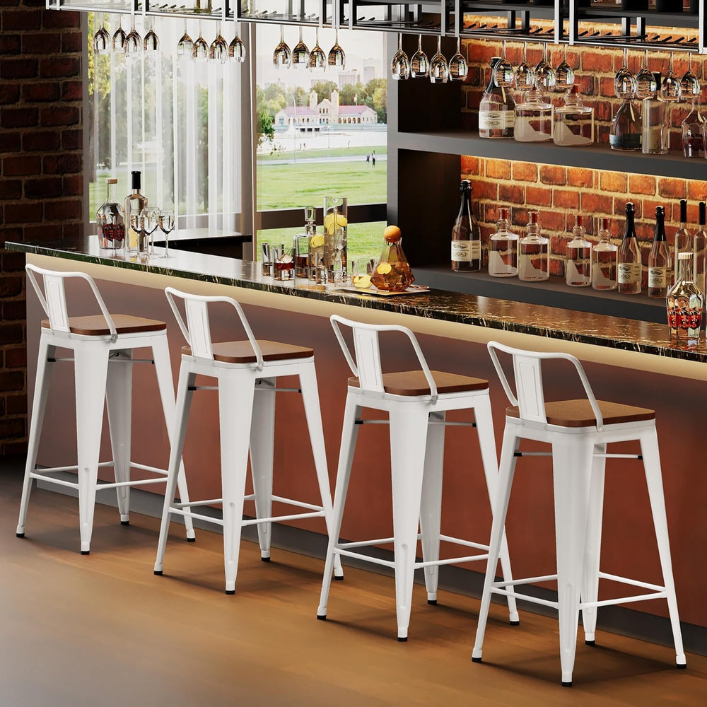 HAOBO Home 30" Bar Stools Set of 2 Bar Height Metal Barstools with Wood ...
