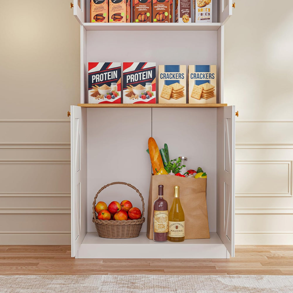 71" Farmhouse Kitchen Pantry Cabinet,Freestanding Storage Hutch with Gla...