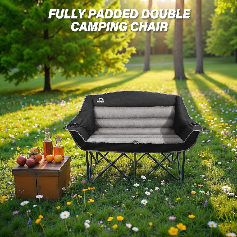 Fully Padded Folding Double Camping Chairs,Comfy Oversized Loveseat Lawn Chai...
