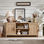 Farmhouse 55" Entertainment Center, Natural Oak Tv Stand with Adjustable Shelves & 2 Door Storage,Wood Media Console Cabinet for TVs Up to 65 inches, Rustic Tv Stands for Living Room,Bedroom
