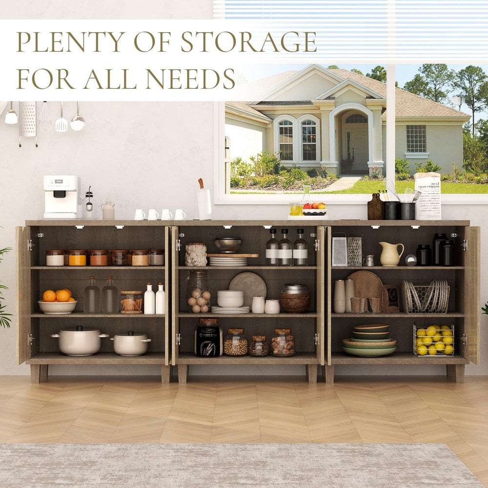 Fluted Buffet Cabinet with Storage, 3 in1 Storage Cabinet with Adjustable She...