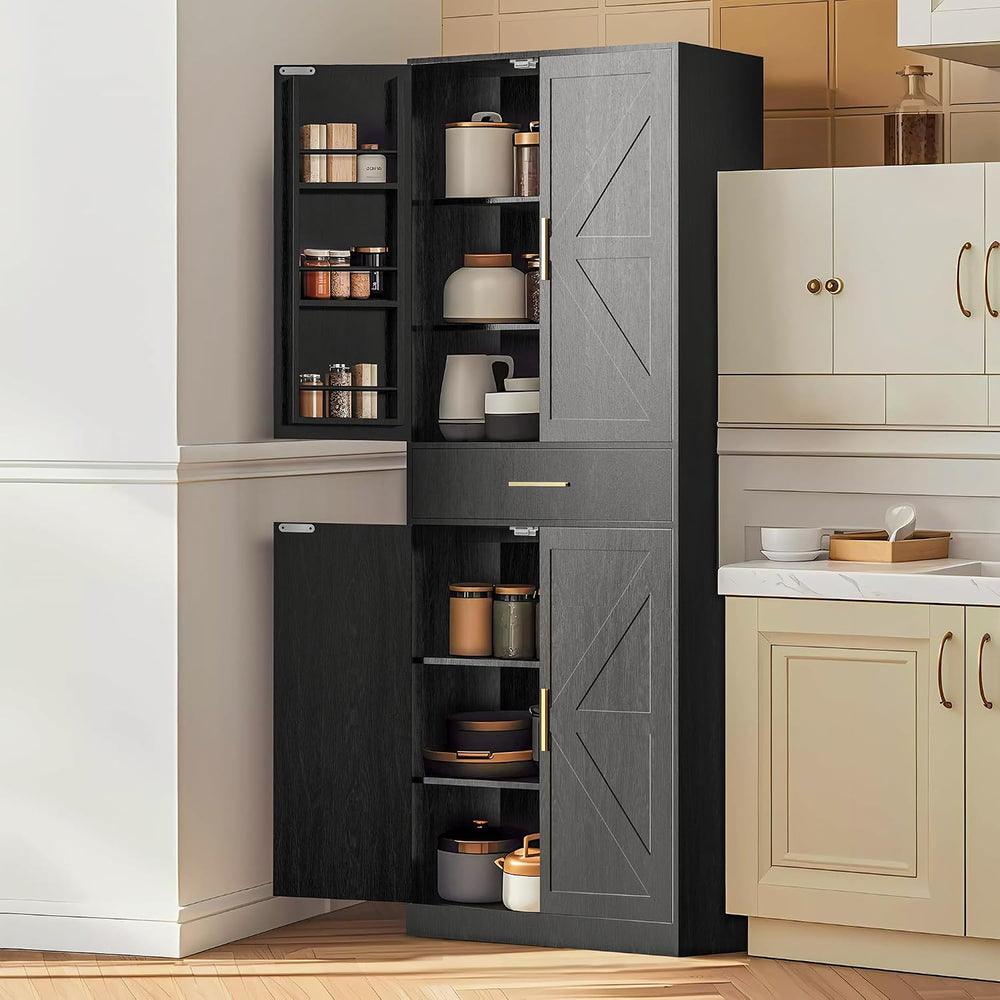 71" Tall Kitchen Pantry Storage Cabinet with 4 Doors & Drawer, Adjus...