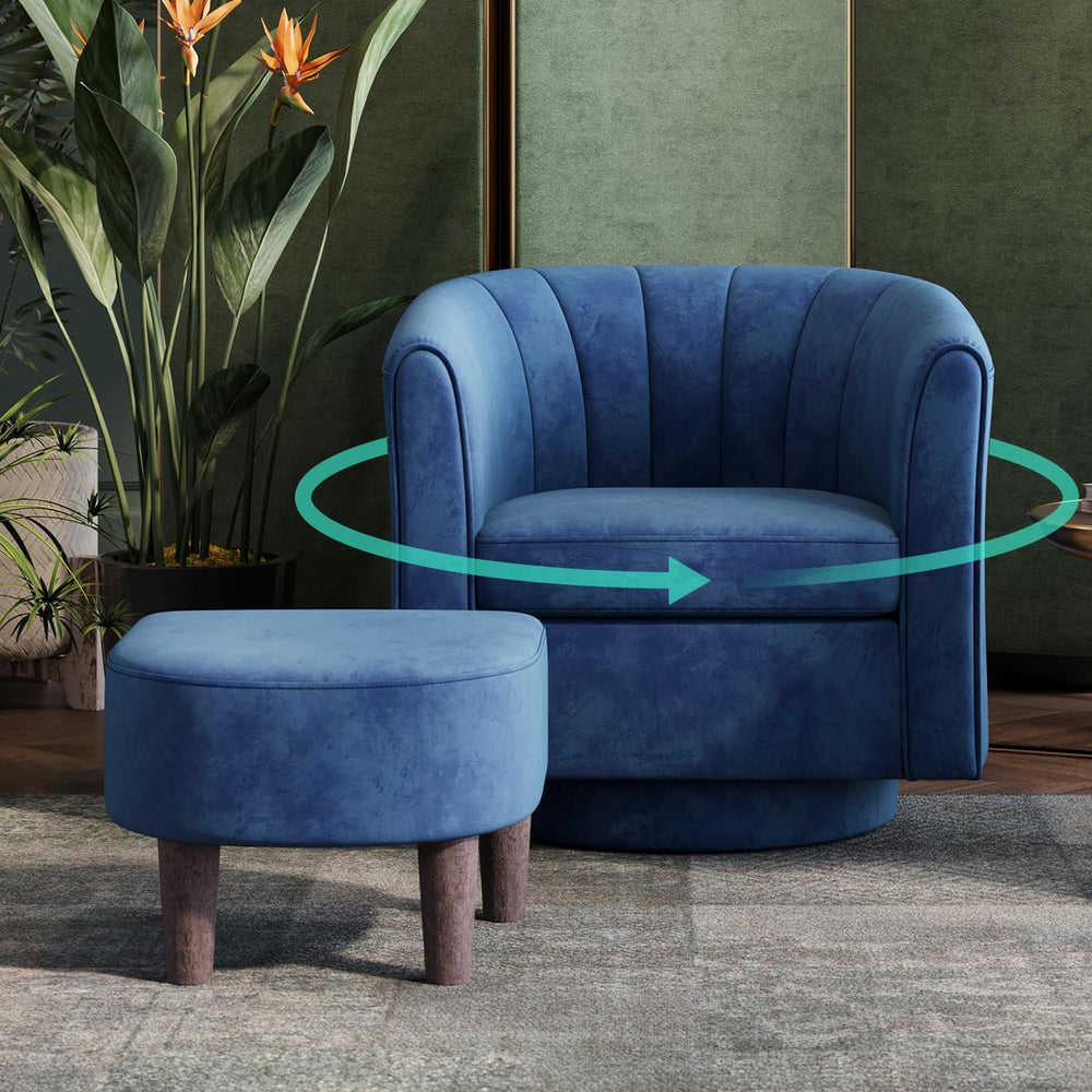LINSY Small Swivel Accent Chair with Ottoman, Velvet Barrel Chair with Footre...