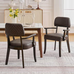 PU Leather Dining Chairs with Arms Set of 4, Upholstered Dining Room Chairs with Hardwood Legs & Open Curved Backrest,Modern Accent Kitchen Chairs 350 LBS Capacity, Brown