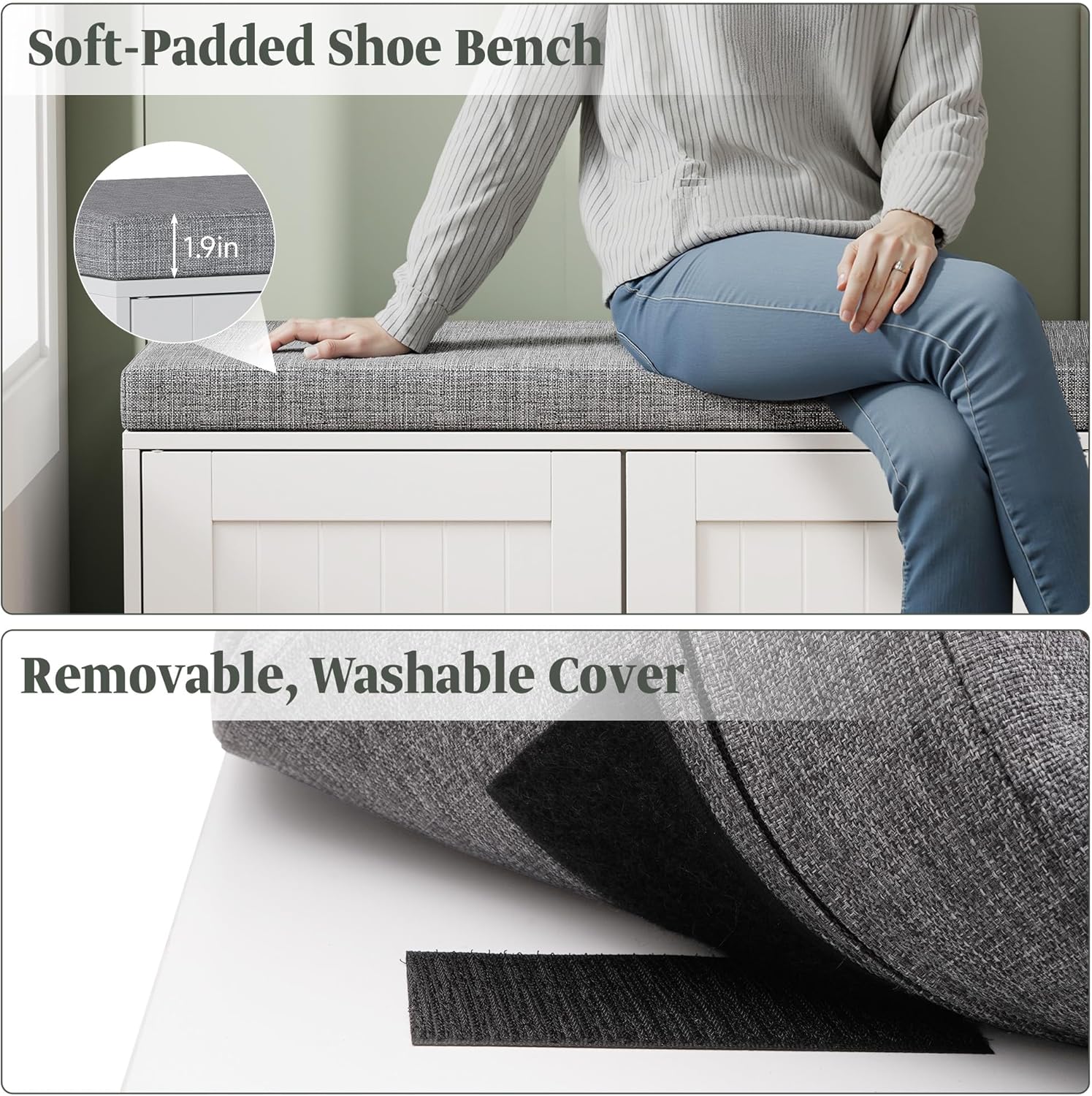 Turosur Shoe Storage Bench with Cabinet, 3-Tier Entryway Bench with Padded Seat Cushion, Shoe Cabinet Bench with 4 Adjustable Shelves for Bedroom, Mudroom, White