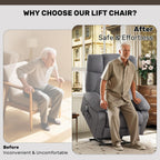jonpony Power Lift Recliner Chair for Elderly, Big and Tall Lift Chair with Massage and Heat for Living Room, Fabric Electric Recliner Chairs with Side Pocket, USB Charge Port Grey