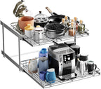 HOLDN’ STORAGE Two Tier Pull Out Cabinet Organizer, Individual Sliding Drawers - Heavy Duty Metal with Lifetime Limited Warranty - Anti Rust Chrome Finish - 24" W x 21”D x 16.5" H