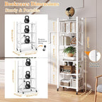 BAYOYONI 6 Tier Industrial Bookshelf - Storage Shelves with Two Usage Modes - Foldable Metal Bookshelves for Living Rooms, Offices, and Bedrooms (White, 6 Tier)