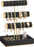 SONGMICS Bracelet Holder Stand, Jewelry Display Stand, Jewelry Organizer, with 3 Tiers and Velvet Tray, Removable Ring Holder, Christmas Gift, Ink Black UJJS027B01